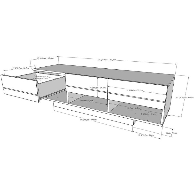 Nexera Rustik TV Stand 105131, media console dimensions diagram