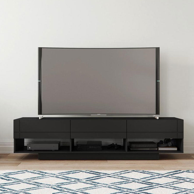 Nexera Stereo Series TV Stand 105406, low black media console with television installed