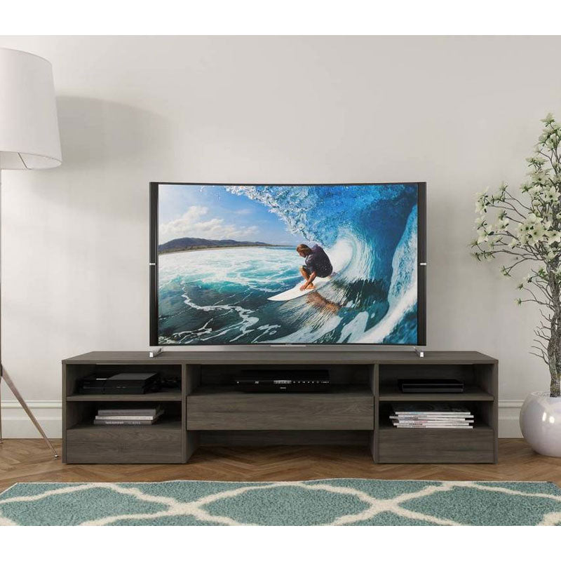 Nexera Rustik TV Stand 109044, media console installed front view