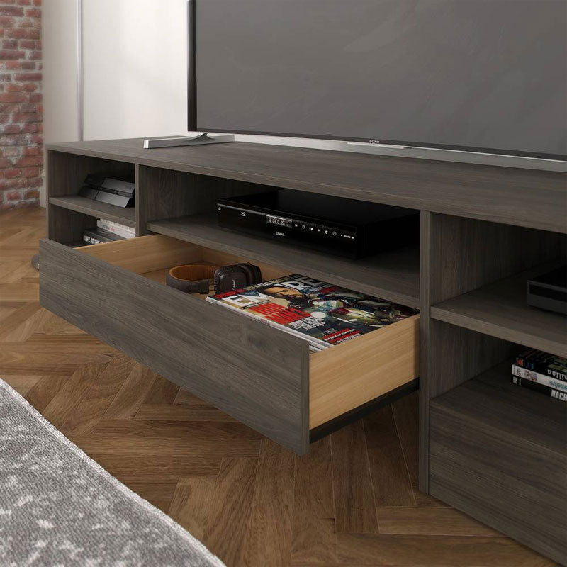 Nexera Rustik TV Stand 109044, media console open drawer detail