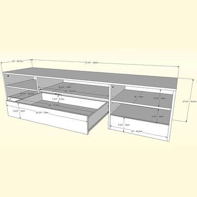 Nexera Rustik TV Stand 109044, media console dimensions diagram