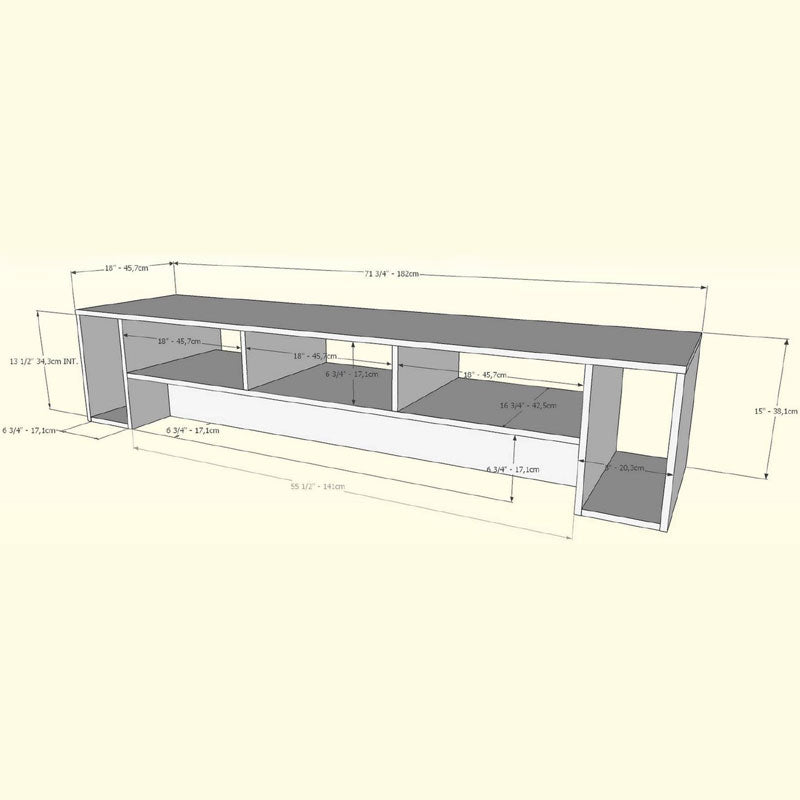 Nexera Rustik TV Stand 110031, low media console dimensions diagram