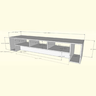 Nexera Rustik TV Stand 110031, low media console dimensions diagram