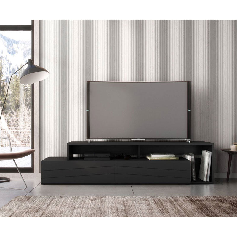 Nexera Tonik TV Stand 112006, black media console installed room view