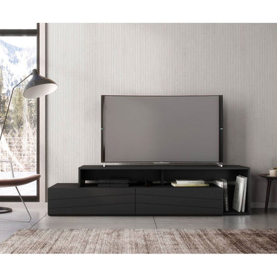 Nexera Tonik TV Stand 112006, black media console installed room view