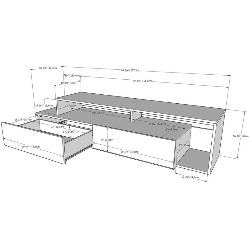 Nexera Tonik TV Stand 112006, light wood media console dimensions drawing
