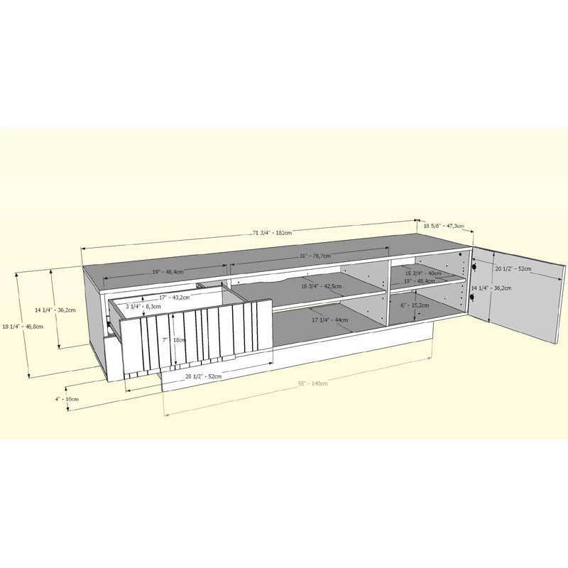 Nexera Marble Series TV Stand 115403, white media console technical illustration