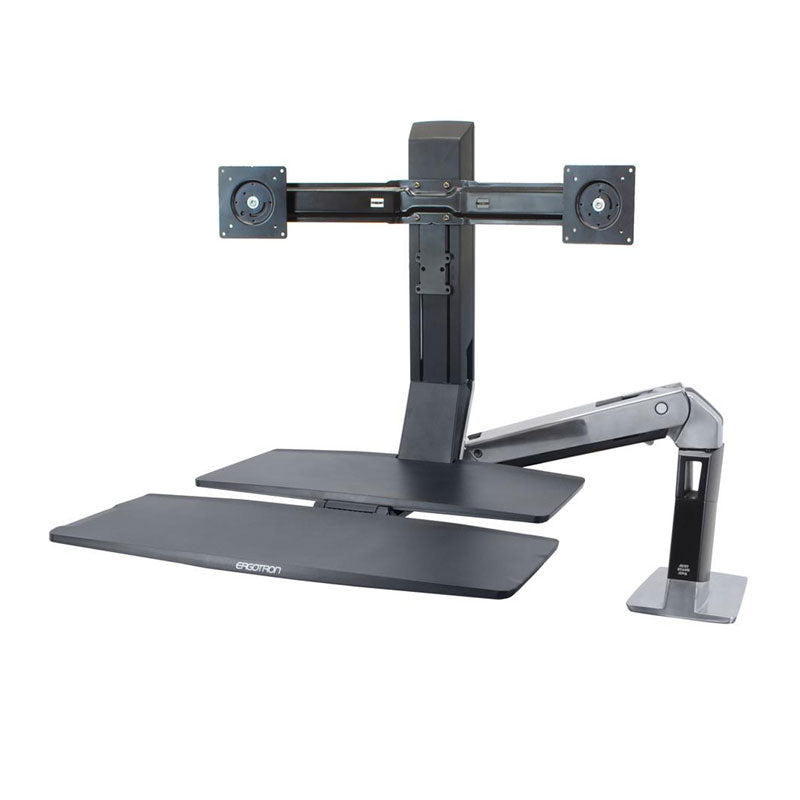 Ergotron Sit-Stand Desk Arm 24-316-026, dual-monitor sit-stand workstation with keyboard tray