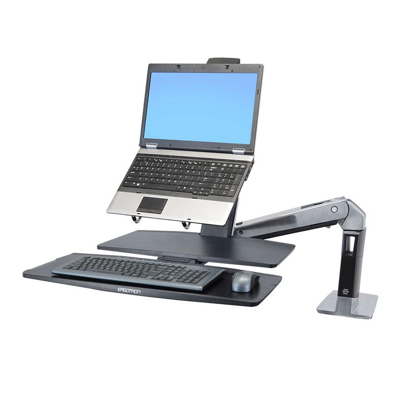 Ergotron Sit-Stand Desk Arm 24-317-026, adjustable laptop and keyboard workstation in a front view
