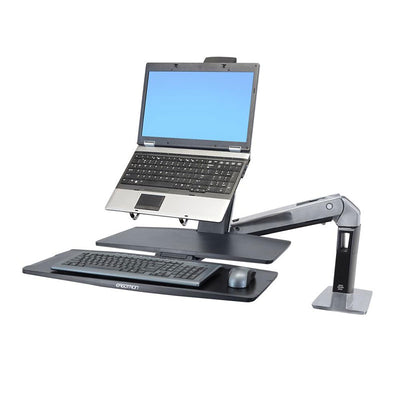 Ergotron Sit-Stand Desk Arm 24-317-026, adjustable laptop and keyboard workstation in a front view