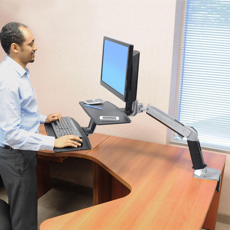 Ergotron Sit-Stand Desk Arm 24-391-026, sit-stand monitor workstation in use