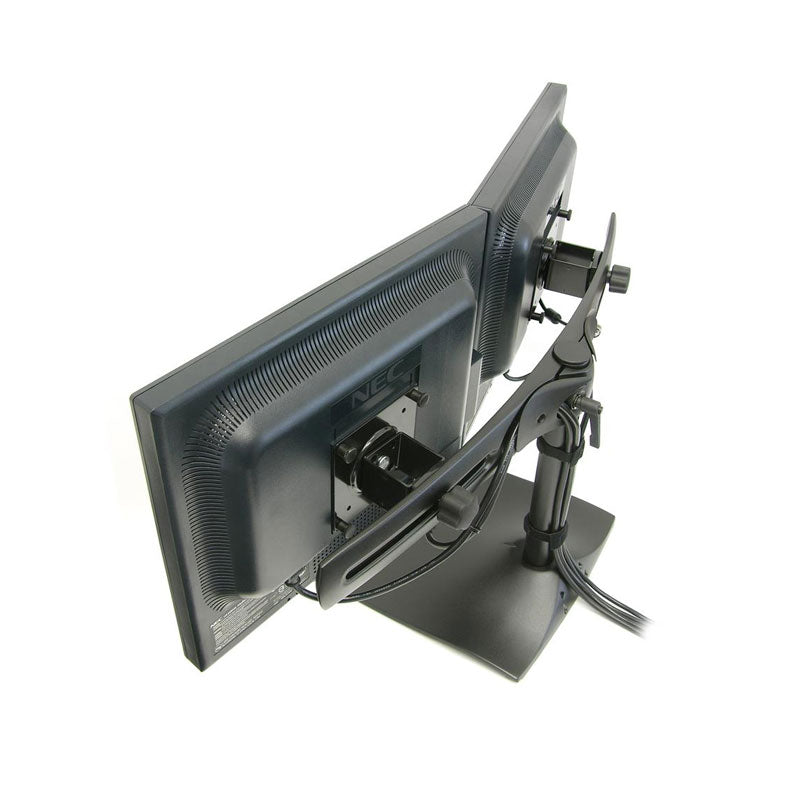 Ergotron DS100 Horizontal 2 Monitor Desktop Stand for 10-24 inch Screens 33-322-200, dual-monitor desk arm in a rear three-quarter view