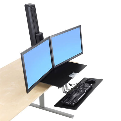 Ergotron Sit-Stand Desk Mount 33-349-200, desktop dual-monitor sit-stand workstation installed