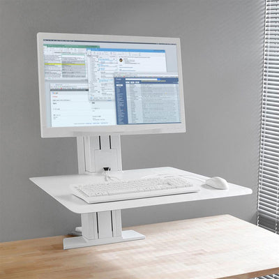 Ergotron Sit-Stand Desk Mount 33-415-062, desktop sit-stand workstation lowered position