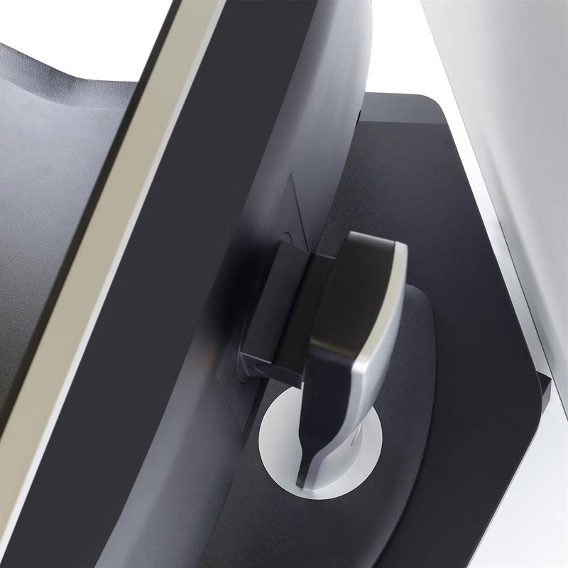 Ergotron Sit-Stand Desk Converter 33-468-921, monitor bracket adjustment handle close-up