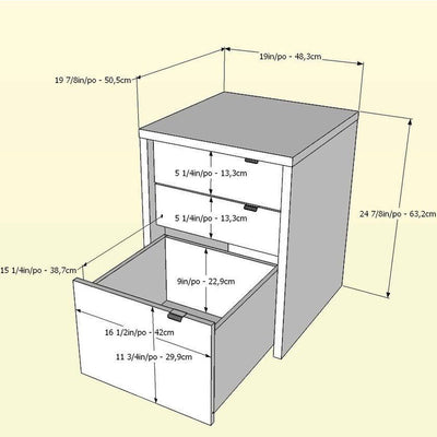 Nexera Liber-T Home Office Set 400610, filing cabinet dimensions diagram