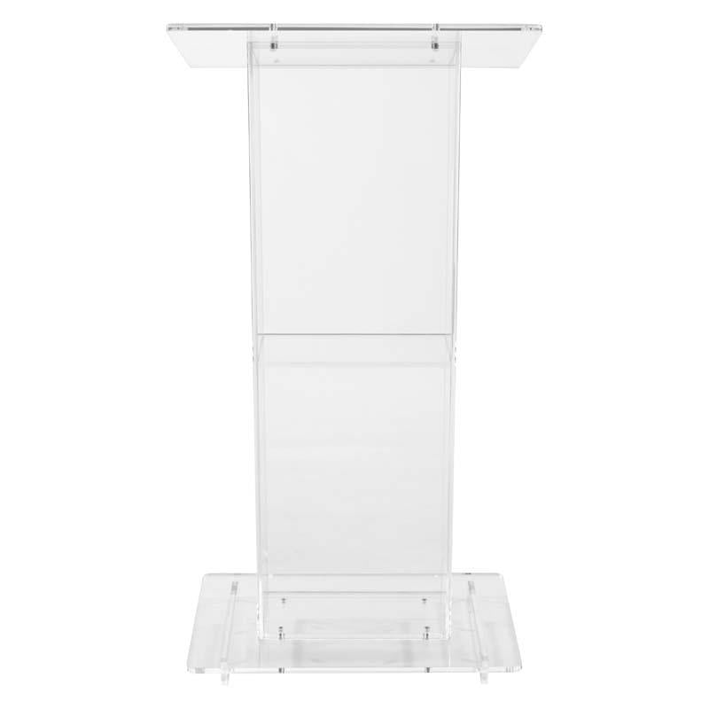 Oklahoma Sound Modern Clear Acrylic Lectern with Center Shelf 401S, clear acrylic lectern rear view