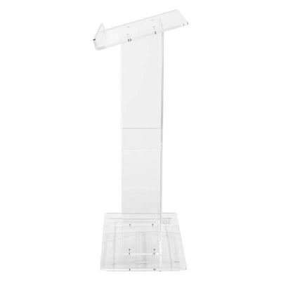 Oklahoma Sound Modern Clear Acrylic Lectern with Center Shelf 401S, clear acrylic lectern side view