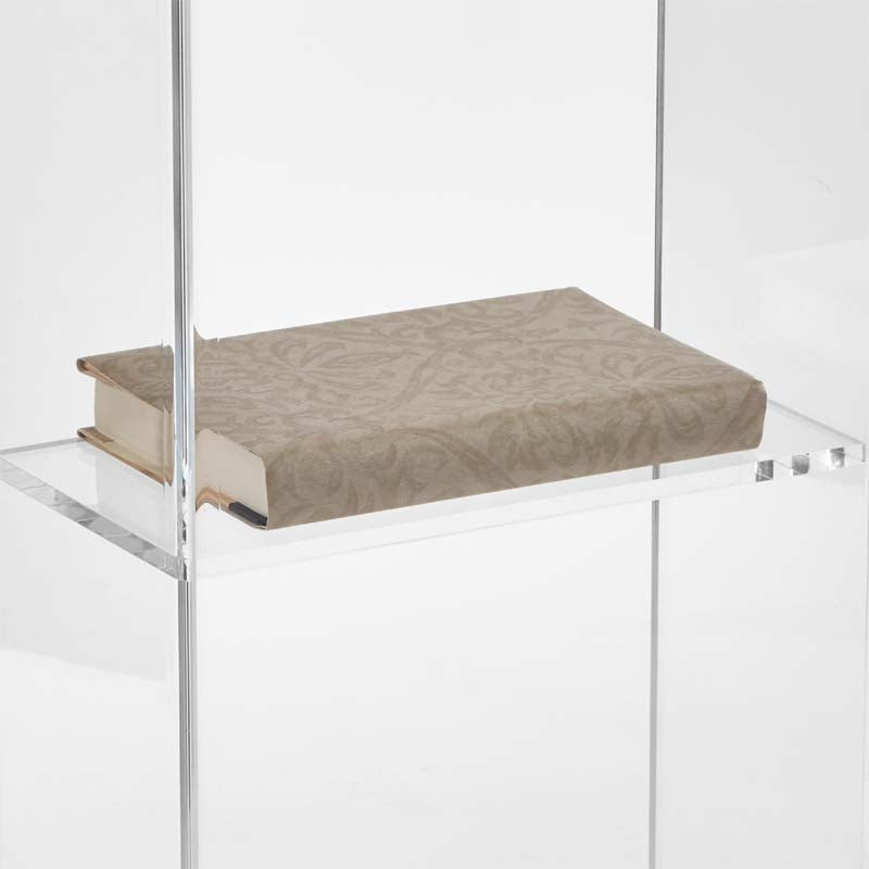 Oklahoma Sound Modern Clear Acrylic Lectern with Center Shelf 401S, clear acrylic lectern shelf close-up
