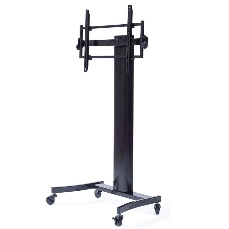 TransDeco Curved Wood 40 to 80 inch TV Pedestal Stand TD581GB, mobile display cart rear three-quarter view