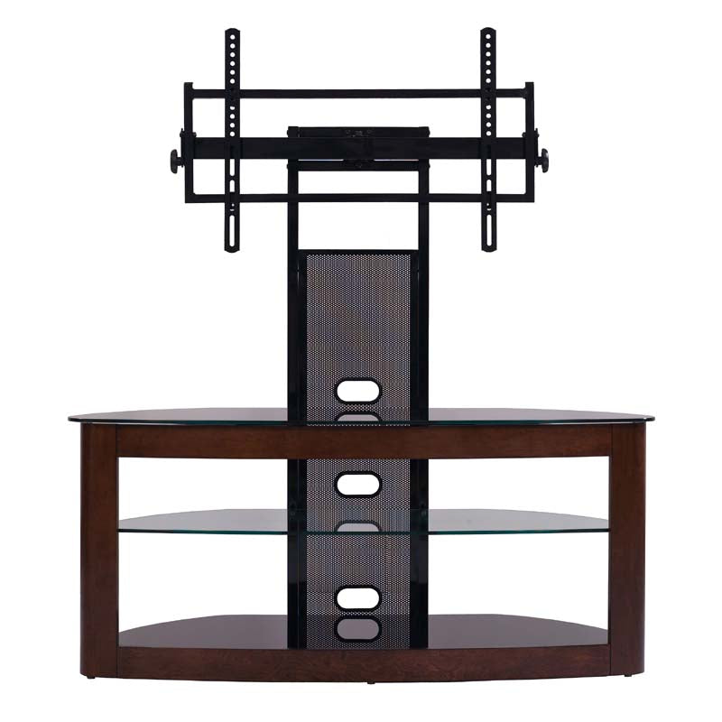 TransDeco Glass TV Stand with Mounting System for 35 to 65 inch Screens (Dark Oak and Black) TD600DB