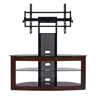 TransDeco Glass TV Stand with Mounting System for 35 to 65 inch Screens (Dark Oak and Black) TD600DB