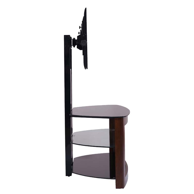 TransDeco Glass TV Stand with Mount for 35 to 80 inch Screens TD600DB, wood and glass TV console with display in a side view