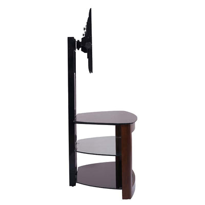 TransDeco Glass TV Stand with Mount for 35 to 80 inch Screens TD600DB, wood and glass TV console with display in a side view