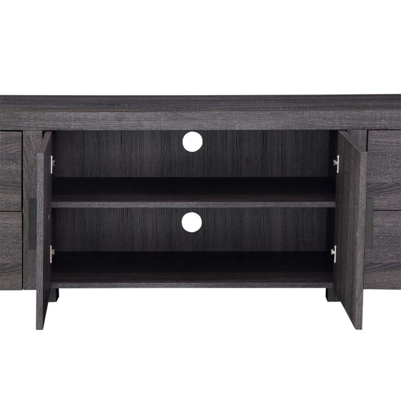 Walker Edison Urban Blend 70 inch TV Console W70UBC22CL, dark wood media console with open shelves and cable holes
