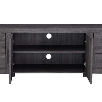 Walker Edison Urban Blend 70 inch TV Console W70UBC22CL, dark wood media console with open shelves and cable holes