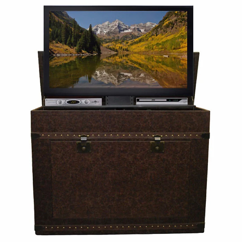 Touchstone Elevate Vintage Trunk Lift Cabinet 72007, lift television cabinet open front view