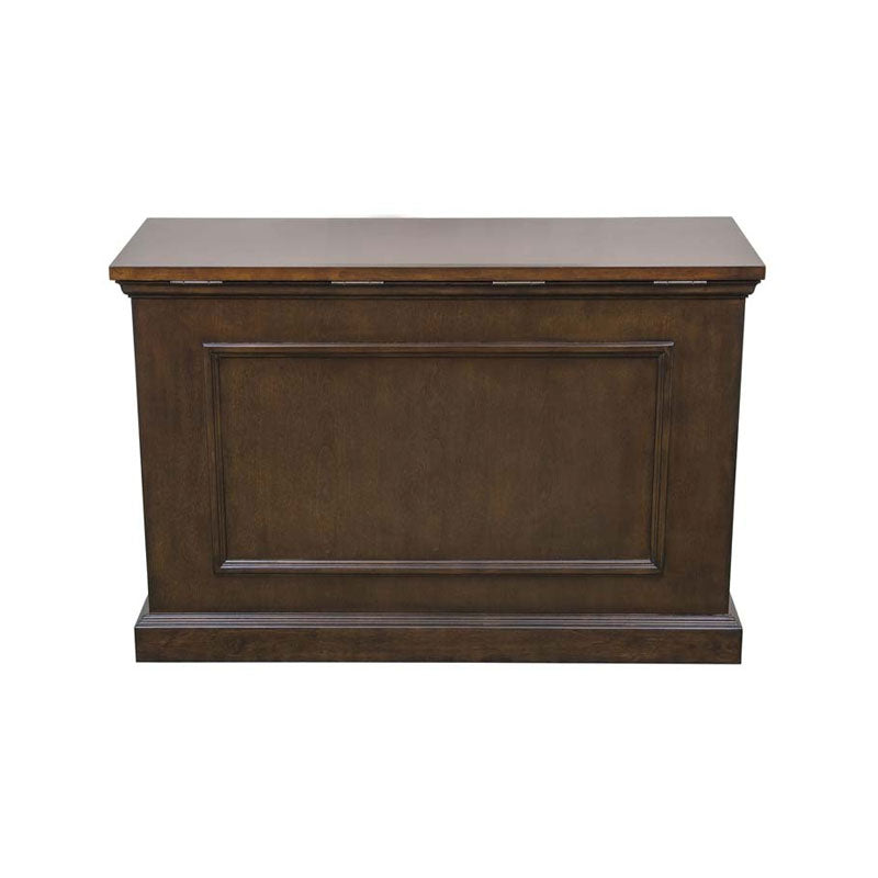 Touchstone Mini Elevate TV Lift Cabinet 75008, dark wood TV lift cabinet with partially raised lid