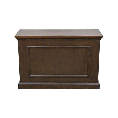 Touchstone Mini Elevate TV Lift Cabinet 75008, dark wood TV lift cabinet with partially raised lid