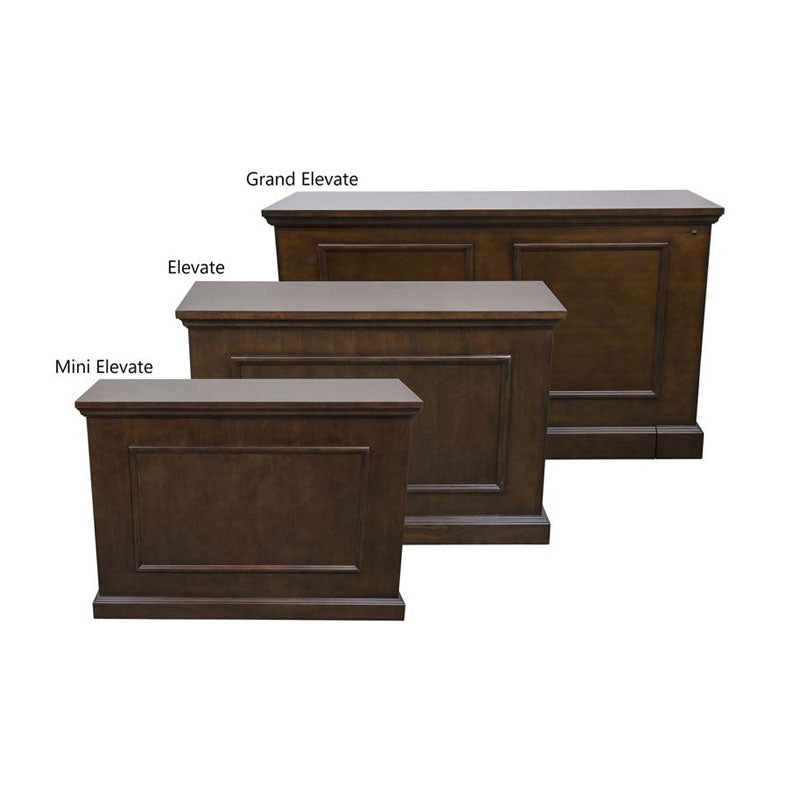 Touchstone Mini Elevate TV Lift Cabinet 75008, three TV lift cabinet size comparison