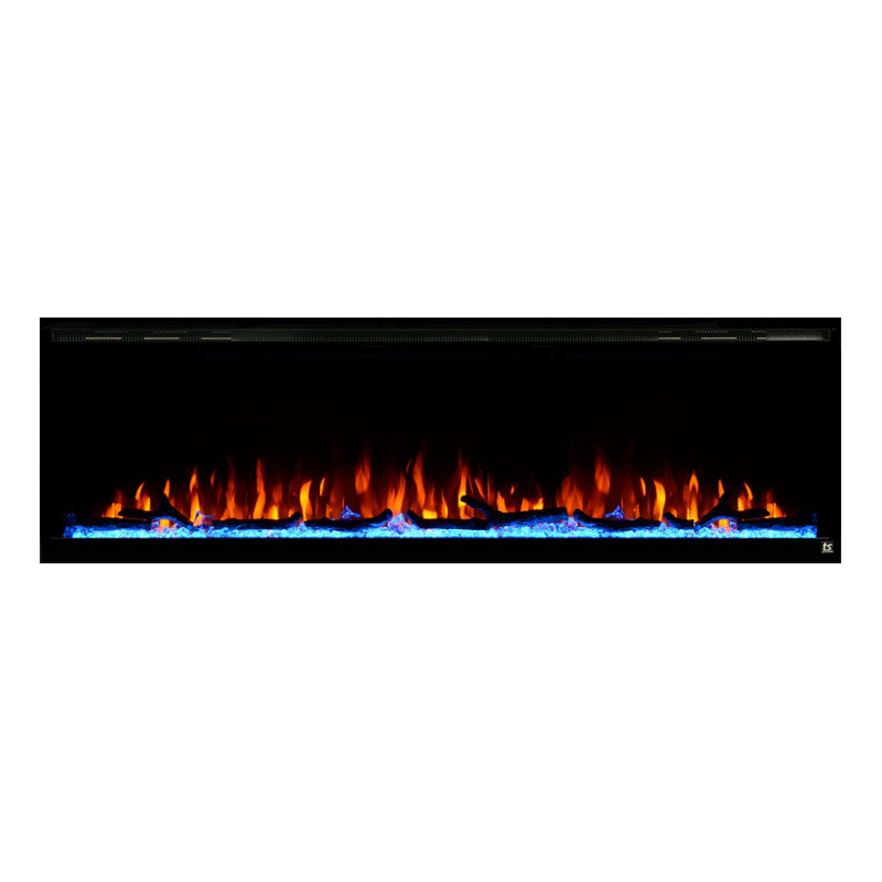 Touchstone Sideline Elite Recessed Smart Electric Fireplace 80044, linear electric fireplace with orange and blue flames