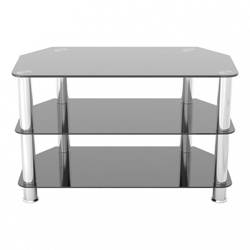 AVF SDC Series Glass Corner TV Stand SDC800-A, black glass TV stand front view