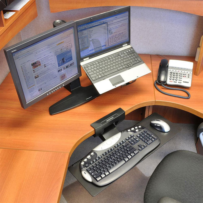 Ergotron Underdesk Keyboard Arm 97-582-009, keyboard tray in use at workstation
