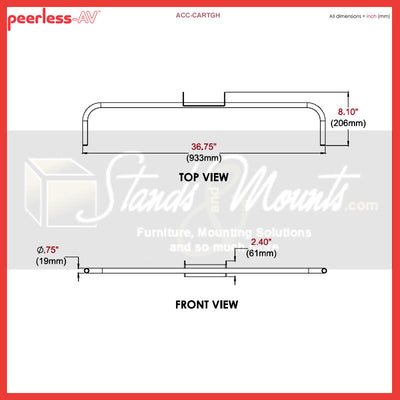 Peerless-AV SmartMount Grab Handle Accessory ACC-CARTGH, cart grab handle dimensions diagram