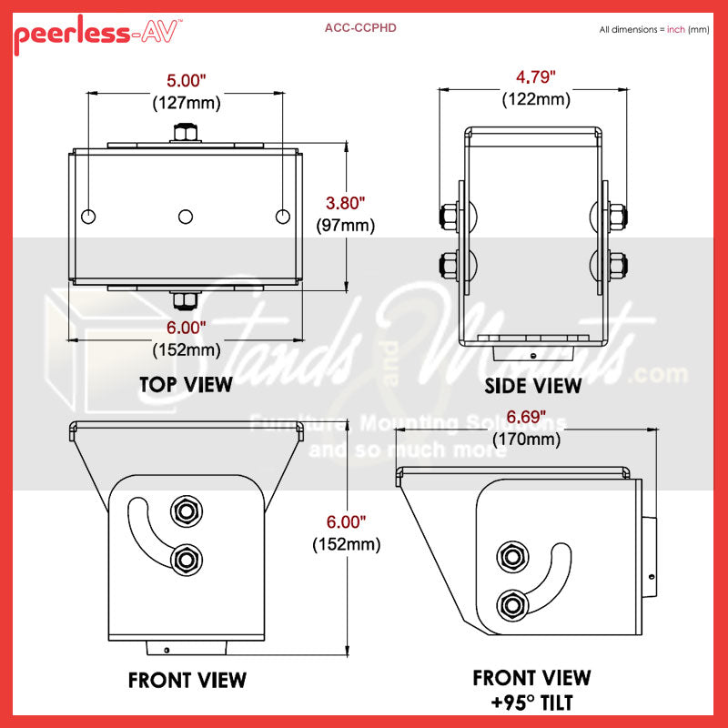 Peerless-AV Cathedral Ceiling Adapter ACC-CCPHD, camera mount dimensions diagram