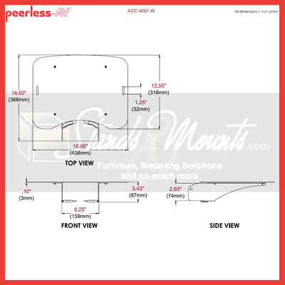 Peerless-AV SR560-FLIP Metal Shelf ACC-MSF-W, media component shelf technical dimensions