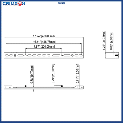 Crimson 400x200mm VESA Adapter Extender AD2400, horizontal mounting rail technical dimensions