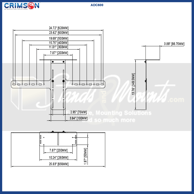 Crimson Video Conferencing Shelf Accessory ADC600, ceiling camera mount dimensions diagram