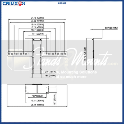 Crimson Video Conferencing Shelf Accessory ADC600, ceiling camera mount dimensions diagram