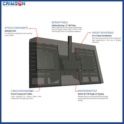 Crimson ADCPU50 Secure CPU Control Box Bracket for Ceiling Mounts, adjustable component shelf feature overview