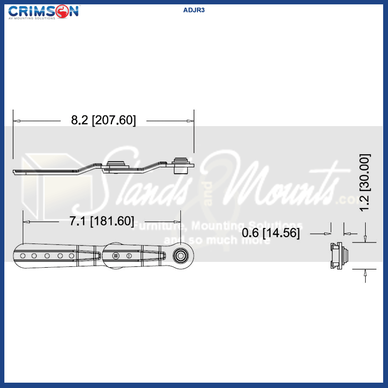 Crimson Adapter Extender for JR3 Projector Mount ADJR3, extension arm dimensions diagram