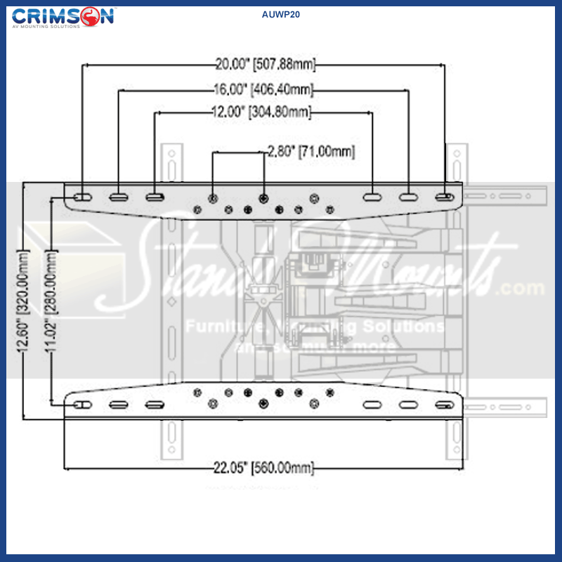 Crimson Double Stud Accessory for AU Series Mounts, AUWP20, TV support bracket extension rail dimensions