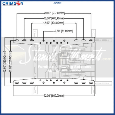 Crimson Double Stud Accessory for AU Series Mounts, AUWP20, TV support bracket extension rail dimensions