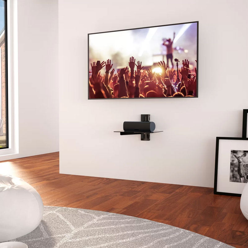 AVF Adjustable Single AV Component Shelf AS100-A, wall-mounted TV with media shelf