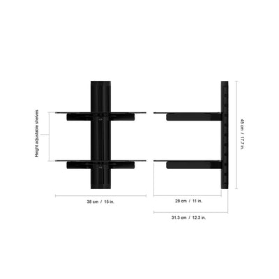 AVF Adjustable Dual AV Component Shelves AS200-A, component shelf technical dimensions