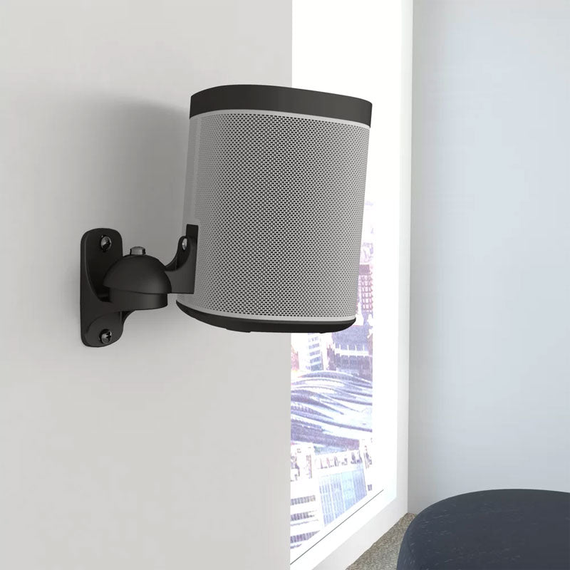 AVF Tilt and Turn Speaker Wall Mount Pair EAK50B-A, speaker mounted to wall near window